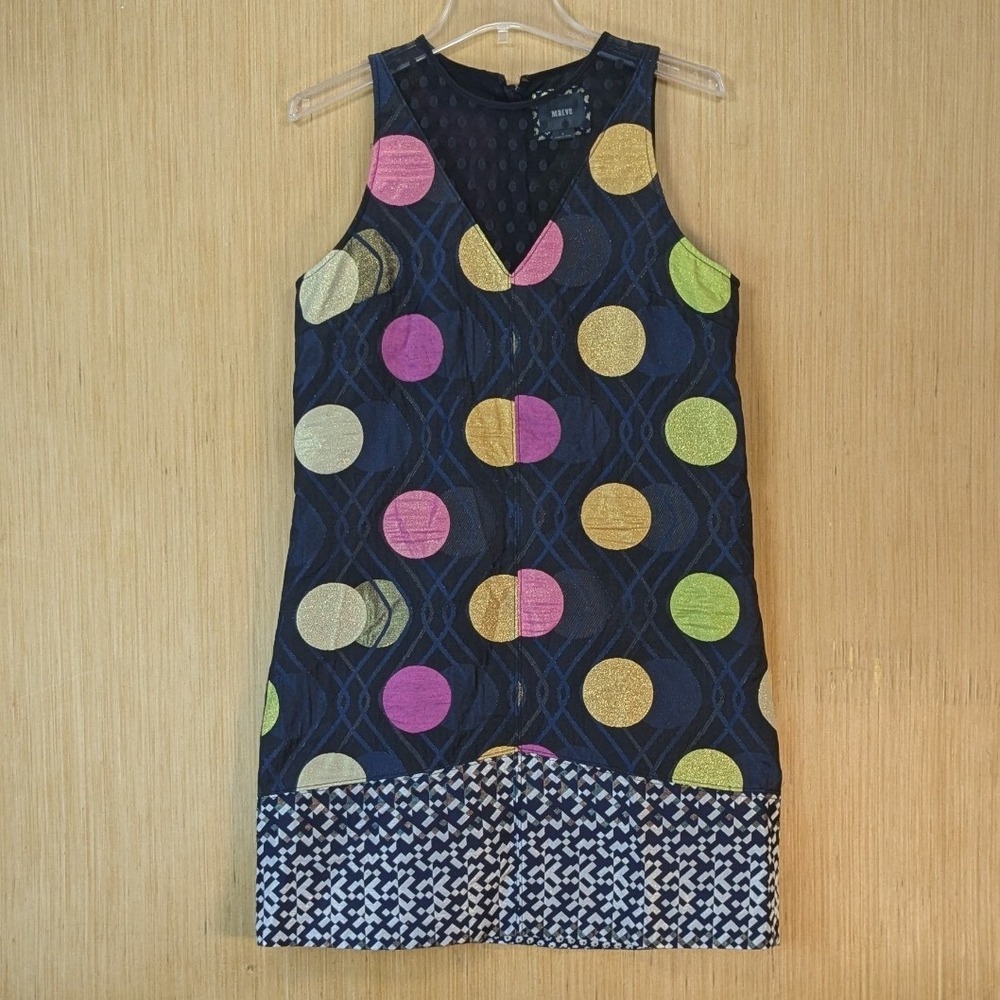 Maeve Anthropologie Mod Avant Garde Metallic Polka Dot Mesh Shift Dress Size S
